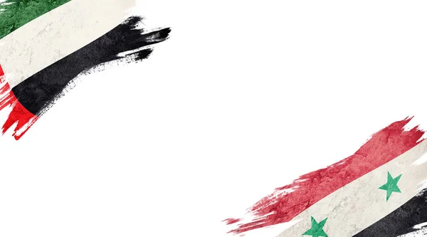 Bandiere degli Emirati Arabi Uniti e della Siria su sfondo bianco — Foto Stock